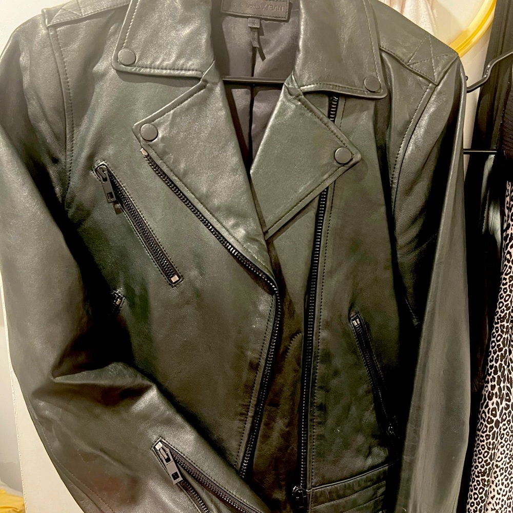 Dark GREEN Rag and Bone lambs leather moto jacket
